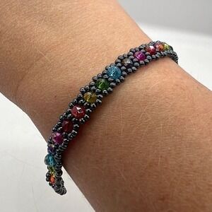 Rainbow Glass Beaded Bracelet Y2K Festival Pride Multicolor Glass 6.5in